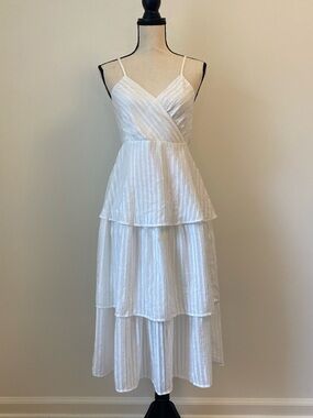 Lulus White Tiered V-Neck Spaghetti Strap Dress